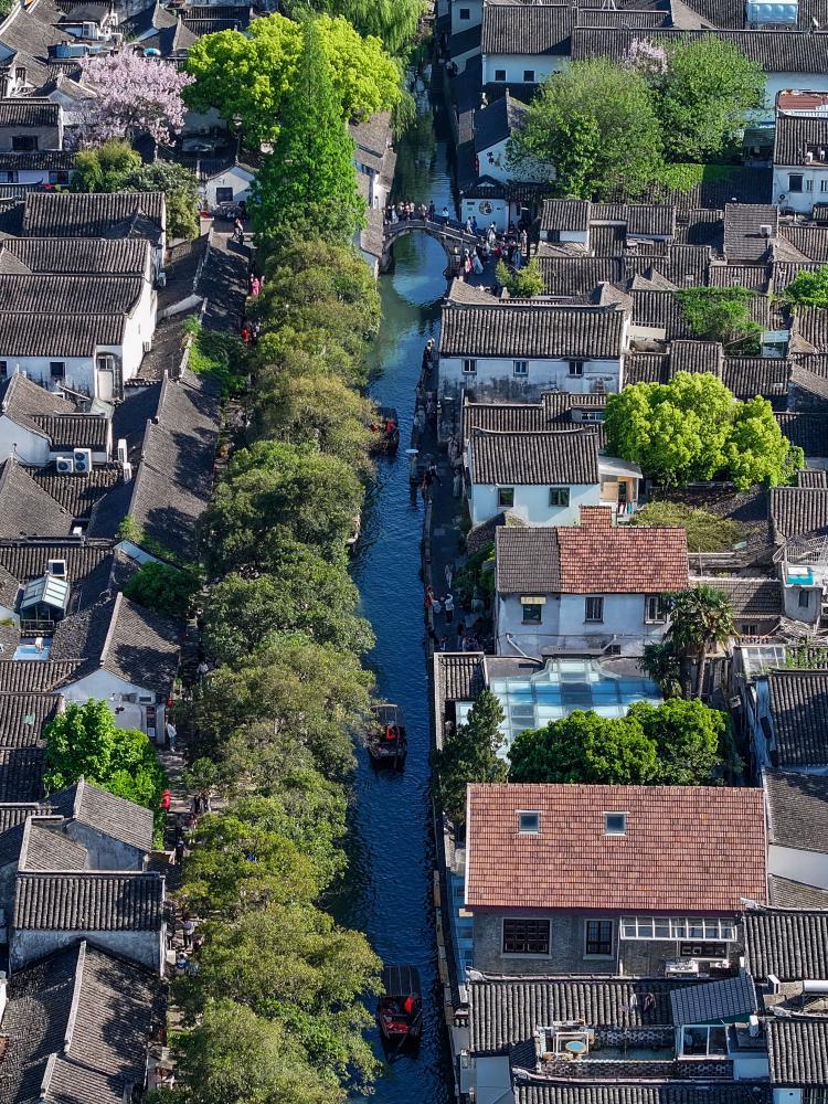 這是4月18日拍攝的蘇州平江歷史文化街區(qū)（無人機照片）。新華社記者李博 攝